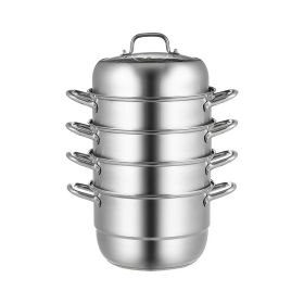 Multi Tiers Kitchen Pan Cookware Stainless Steel Steamer Set (Color: Silver A, Material: Stainless steel+ tempered glass)